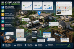 Digital SEO growth strategy showing increased website traffic, septic service calls, and pumping and inspection leads