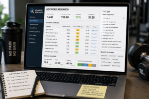 Keyword research dashboard for fitness and gym SEO strategy