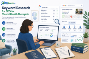 Keyword research strategy for SEO for Mental Health Therapists to improve Google search visibility.