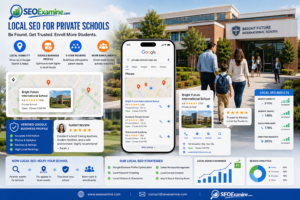Local SEO for Private Schools showing a Google Business Profile, Google Maps rankings, and parent reviews.