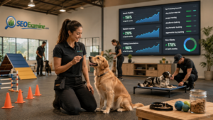 Dog training business owner using SEO to attract more clients and grow online visibility