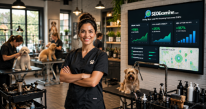 Pet grooming business owner using SEO to attract local pet grooming customers and appointments