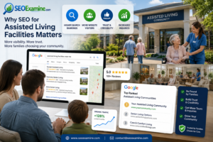 Family searching online for a trusted assisted living facility using Google Search and local SEO. 