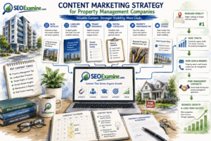 Property management content strategy featuring blogs, rental guides, and landlord resources driving SEO growth