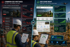 Surveying company fixing SEO issues to improve local search rankings.